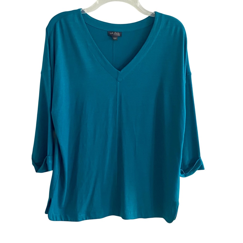 J. Jill Wearever Teal Blue V-Neck 3/4 Sleeve Knit Top Small RN 97641